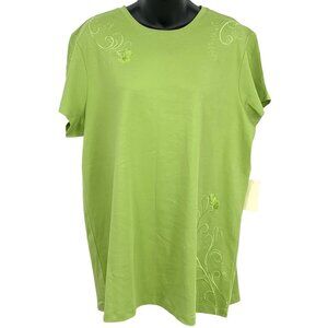 Coldwater Creek Green Women Plus 2X Top Tee Shirt Short Sleeve Embroidery New